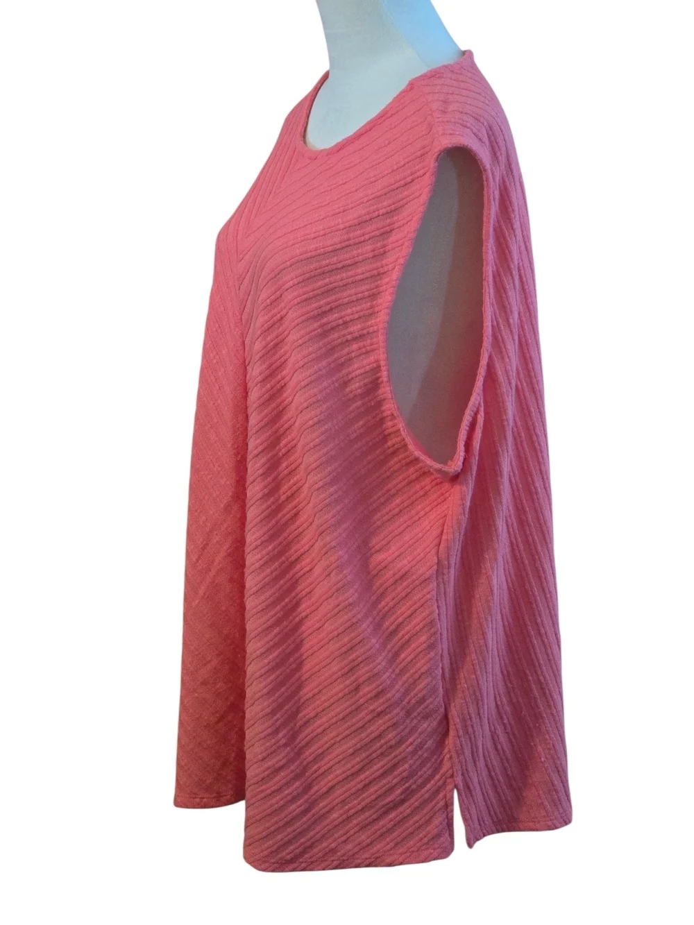 N Touch 2 pc Womens 2X Open Front Coral-Pink Textured Oversized Cardigan & Shell